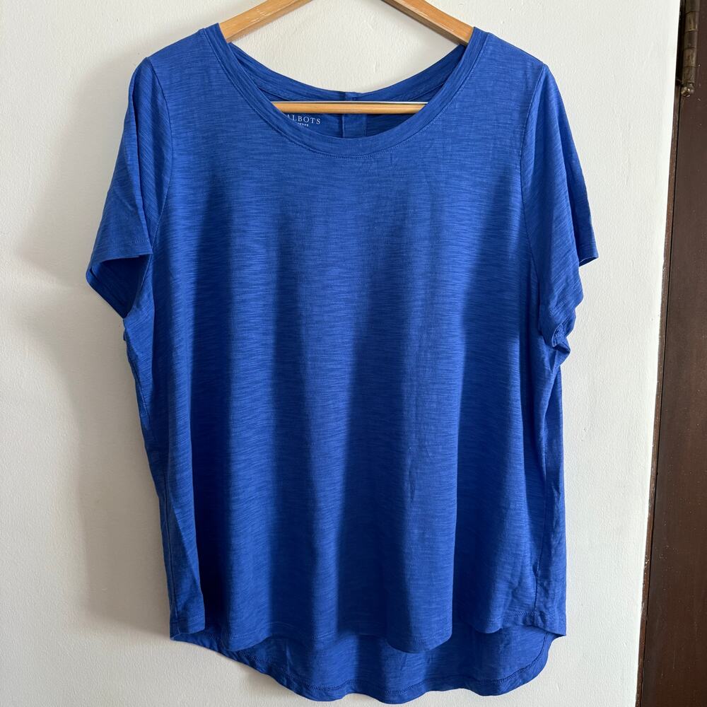 TALBOTS | Blue Cotton Modal Slub Knit Short Sleeve Tee Shirt | 2X Petite